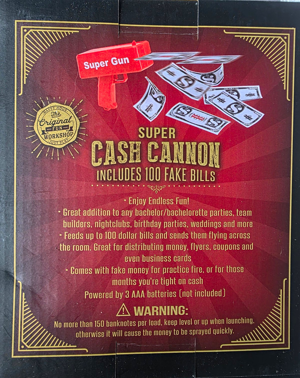 FUN WORKSHOP Super Cash Cannon Money Gun w/ 100 Fake Bills Red Party